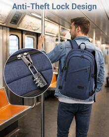 Laptop Backpack 15.6 Inch Large Travel Rucksack USB Charging Port Anti Theft Lock Water Resistant Computer Backpack For Men Women School Office - Royal Blue - View 4