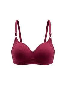 Girl's Solid Color Ribbed Adjustable Strap Bra, Comfortable And Seamless Push-Up Bra,Bras Suitable For Girls During Puberty. - Red - View 6