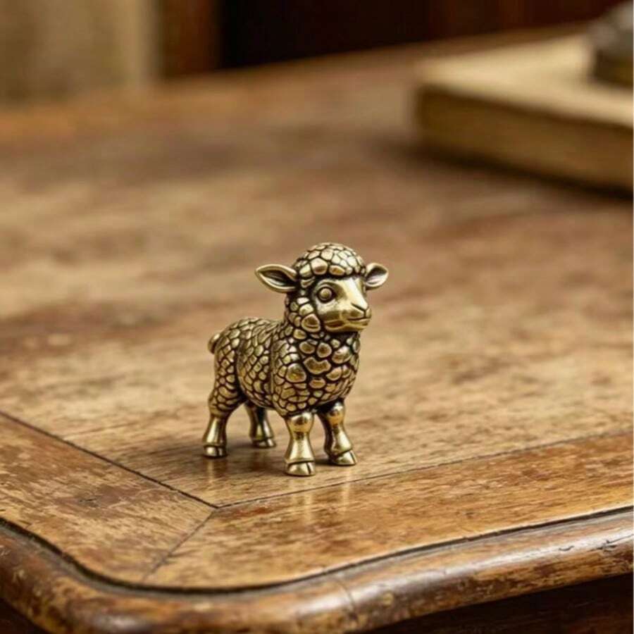 Vintage Brass Texture Small Sheep Figurine Ornament, European And American Home Study Decor, Creative Desktop Craft Decoration - A - View 1