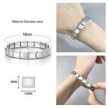 18pcs Blank Elastic Splicing Bracelet Starter Set, Italian Modular Splicing Basic Bracelet, Stainless Steel Material, Suitable For Daily Wear Or DIY Handmade - Smooth Module - View 4