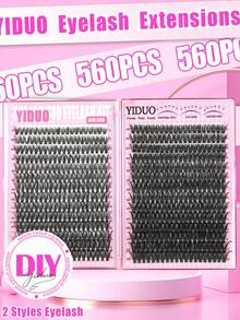 YIDUO 560pcs D-Curl Voluminous 8-18mm False Eyelashes, 40D And 60D Eyelash Clusters, Eyelash Extensions, High-Capacity Fluffy Classic Dense Eyelashes, Suitable For Daily, Wedding, Party, Cosplay Makeup, Ideal For Home DIY Use - D - View 2