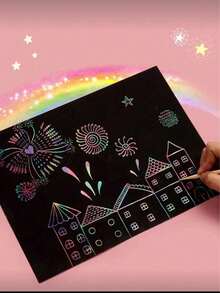 20/10 Sheets Extra Large A4 Magic Scratch Art Paper, With Bamboo Pen And Template, Suitable For Painting, Craftsman's Delight, Rainbow Art Scratch Paper Set, Perfect Birthday Party Or Holiday Gift, Excellent Gift - Multicolor - View 3