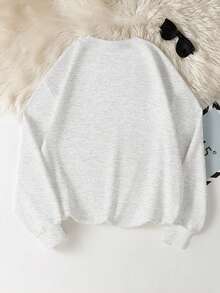 American Vintage Portrait Letter Print Lazy Crew Neck Sweatshirt For Women, Autumn/Winter Casual Versatile Unique Top - Gray - View 6