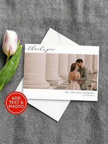 Custom Wedding Thank You Card, Minimal Landscape Photo Design,Cream White Border, Personalized Names & Date Detail, Elegant Greeting Card ForWedding, - Multicolor - View 4