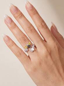 1 pieza Anillo abierto de abeja de plata de ley 925 de moda, con incrustaciones de strass, estilo para mujer, adecuado para uso diario y accesorio de fiesta, anillo de alta calidad - Estilo 3 - Ver 4