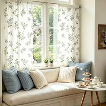2PCS Elegant White Fabric With Tiny Floral Print Light Sheer Curtains, Semi-Sheer For Privacy Protection. Easy Rod Pocket Installation,Fade-Resistant After Washing, Lightweight And Washable. Ideal For Home, Room And Kitchen Decor & Space Dividers. - Multicolor - View 1