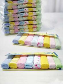 Infant Skin-Friendly Washable Small Square Towel Set, Breathable Soft Baby Bibs Newborn Daily Care Face Wipes (Note: Some Styles May Not Be Shown In Images) - Multicolor - View 4