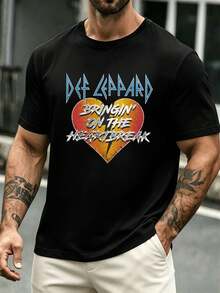 T-Shirt Da Uomo Vintage Rock Con Grafica A Cuore, Tessuto Di Alta Qualità, Girocollo, Vestibilità Comoda, Stampa Di Grande Impatto. - Black - View 2