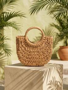 3 piezas/2 piezas/1 pieza Bolso de mano tejido en forma de media luna, tejido semicircular minimalista hecho a mano, esencial para vacaciones de verano, adecuado para el atuendo diario de la mujer, decoración del hogar, almacenamiento de viaje, aplicable para vacaciones en la playa, compras y turismo - Ver 2