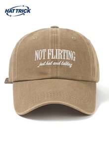 1pc Unisex Vintage Soft Top Distressed Baseball Cap, NOT-FLIRTING Embroidered Personalized Duck Bill Hat, Sun Protection Breathable Adjustable Brim, Versatile Trucker Dad Hat, Essential For Daily Commute, Street, Outdoor Sports, Hiking, Camping - A - View 10