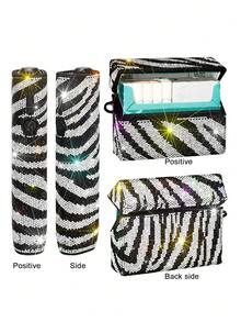 1set=9PCS Multicolor 720° Full Rhinestone Anti-Drop Anti-Pressure Shiny Zebra Stripe Electronic Cigarette Protective Case + Cigarette Box FOR IQOS ILUMA I ONE+FOR TEREA, Made Of A-Grade Rhinestones, More Sparkling Under Light, Suitable As A Gift For Mom, Girlfriend, Boyfriend, Lover Or Holiday Use - Diamond Version - View 4