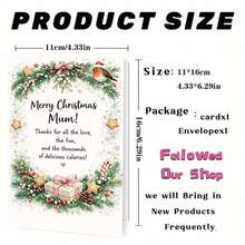1 Greeting Card + 1 Envelope Warm Festive Christmas Greeting Card, Robin And Gift Box Design "Merry Christmas Mum", For Mother, Winter Holiday Watercolor Style. - View 3