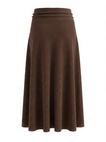 Women's Solid Color Ruched Waist Casual Commute Skirt - Brown - View 8