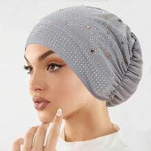 1pc 2026 European And American New Fashion Rhinestone Crystal Linen Women's Headscarf Hat Under Cap Headwrap - Multicolor - View 7