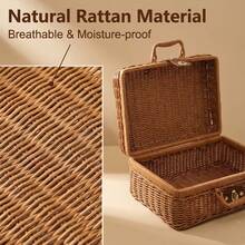Nostalgic Design, Vintage Style Woven Storage Basket With Lid - Perfect For Picnics, Gifts And Organization - Ideal For Home, Dorm And Bedroom, Shelf Basket - A - View 2