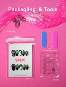 10 Peças Unhas Postiças Curtas Amendoado, Unhas Verde Preto Branco, Degradê, Mão, Teia de Aranha, Anjo, Corrente, Elegante Junk Punk Cobertura Total Acrílica Unhas Postiças Feitas à Mão, Suprimentos de Unhas de Halloween para Meninas & Mulheres, Suprimentos de Unhas para Uso Diário, Festa, Hallowmas - Preto - Visão 7