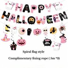 1 Set Halloween Theme Party Decoration Pumpkin Bunting Banner Spiral Card Decor, DIY Party Decoration (Fixed Rope 196.85inch*3) - A - View 13