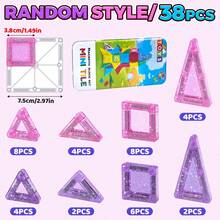 Mini Glitter Color Window Magnetic Building Blocks In Pink & Purple Tone 38/72Pcs With Iron Storage Box, Sparkly Transparent Bricks For DIY Castle Assemble, Free Splicing Stacking Toy, Cute Girly Educational Gift For Kids Birthday - Multicolor - View 10