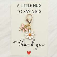 6pcs/12pcs 6 Colors Butterfly & Fixed Daisy Enamel Charm Keychain With "A Little Hug To Say A Big Thank You" Paper Card - Spring Floral Pocket Hug Gra - Multicolor - View 8