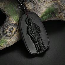 1pc Imitation Jade Jesus Statue Pendant Necklace, Unisex Pendant ( Tadeo) - St. Jude Thaddeus - View 3