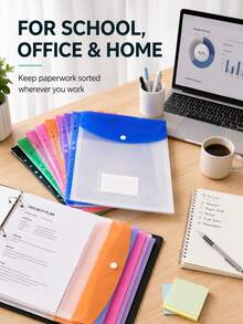 12pcs A4 Large Capacity Loose-Leaf Folders, With 11-Hole Loose-Leaf Rings, Modern PP Material, Expandable Button And Label Pocket, Suitable For School, Home, Office, Attendance, Travel - Portable Design, Back To School, School Supplies - A - View 1