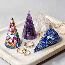 1件錐形天然石戒指架裝飾品,青金石虎眼石粉晶珠寶展示架,優雅桌面戒指收納整理架 - 滴膠戒指托 - 查看 7