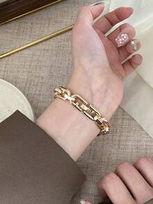 1件女款金色橢圓石英手錶，優雅時尚，適合日常配戴，生日與畢業禮物，休閒聚會與宴會 - 金色 - 查看 5