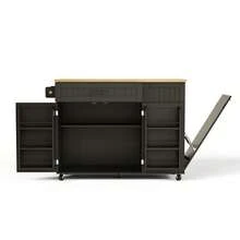 Mobile Kitchen Island With Folding Countertop, Cart, Storage Cabinet, Trash Can Drawer, Shelf Above - Black - View 7