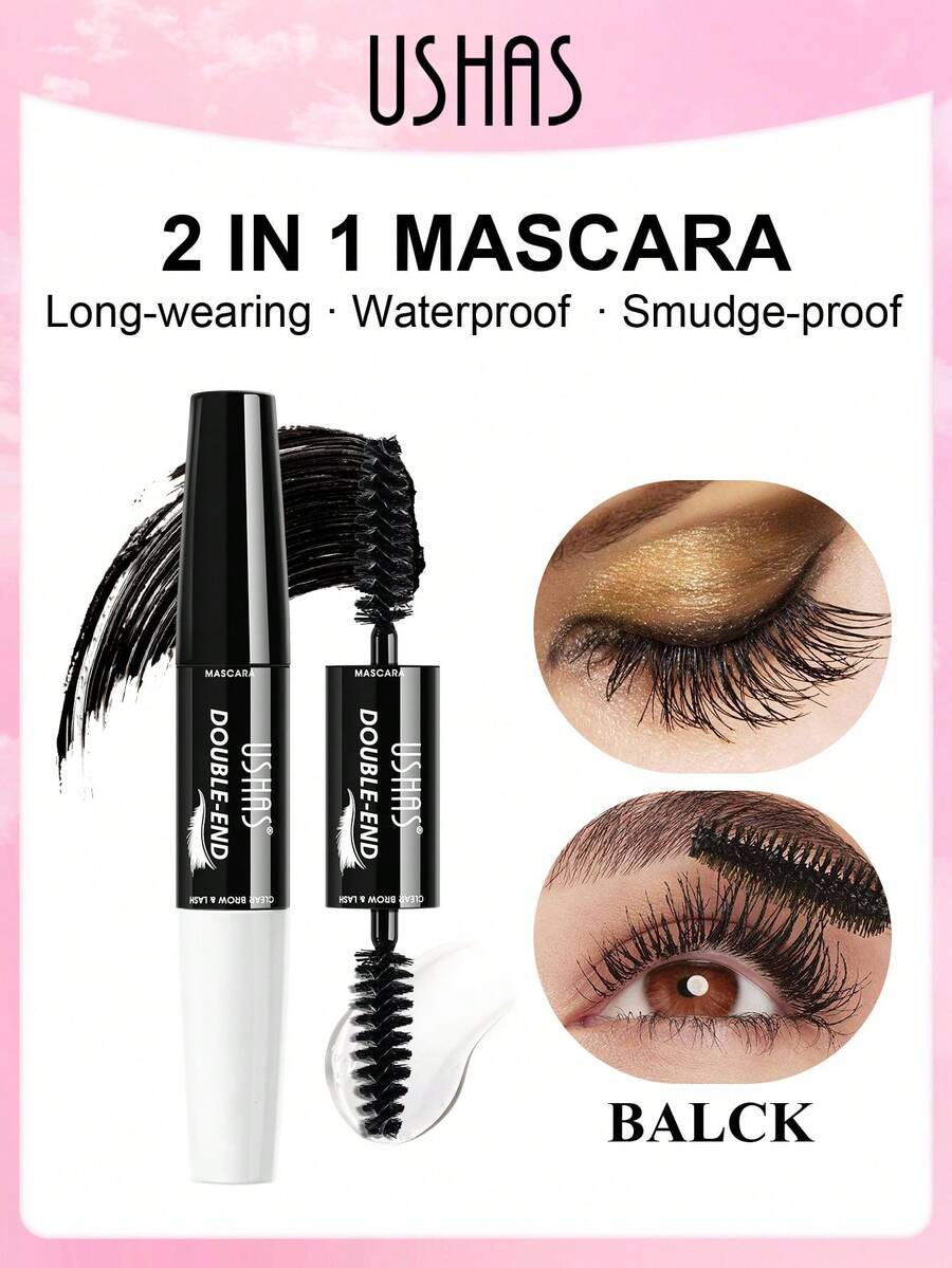 USHAS Dual-Ended Mascara, Suitable For Lashes And Eyebrows, 1.5x Volumizing And Lengthening Black Mascara, Smudge-Proof Layerable Eye Makeup, Multi-Purpose Lash And Brow Tint - View 1