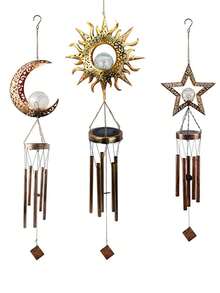 1pc Star Sun Moon Shaped Solar Wind Chime Light - Weather-Resistant Outdoor Decor With Automatic Dusk To Dawn Sensor, Suitable For Garden, Porch And Patio, LED Lighting Wind Chime Ambient Light - Multicolor - View 6