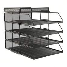 Paper Letter Tray, Desk File Organizer, Stackable Desk File Document Organizer - Black - View 11