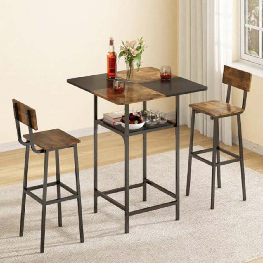 Mesa de Bar de 2 Niveles, Mesa Alta Tipo Bar, Mesa para Cafe Bicolor, 90cm Barra De Cocina, Mesas de Restaurante Desayunador Son Adecuadas para El Salón, El Balcón y la Cocina Sin Sillas - Multicolor - Ver 1