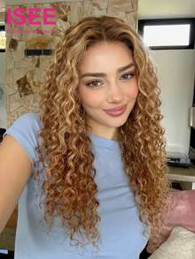 ISEE Brown Highlighted Deep Wave Human Hair Wig, 7x5 Transparent Lace Closure, Glueless Ready-To-Wear, 18-28 Inches, 180% Density, Pre-Plucked Hairline, Daily Wear Style - S4/27 - View 3