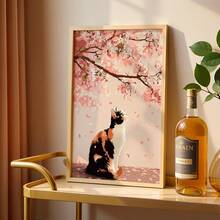 1pc Japanese Style Wall Arts Cherry Blossom Posters Cat Canvas Prints Spring Theme Wall Decor Canvas Art Print For Living,Living Room Decor - A - View 1