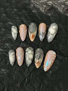 10 piezas de pegatinas de arte de uñas hechas a mano, uñas postizas decorativas de estilo vintage de verano, reutilizables, regalo para mujeres, adecuadas para que niñas y mujeres las usen en fiestas y en el día a día - Multicolor - Ver 13