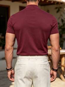ALTZTAR Men's Loose Fit Thin Mock Neck Short Sleeve T-Shirt, Simple & Fashionable, Suitable For Summer - Burgundy - View 2