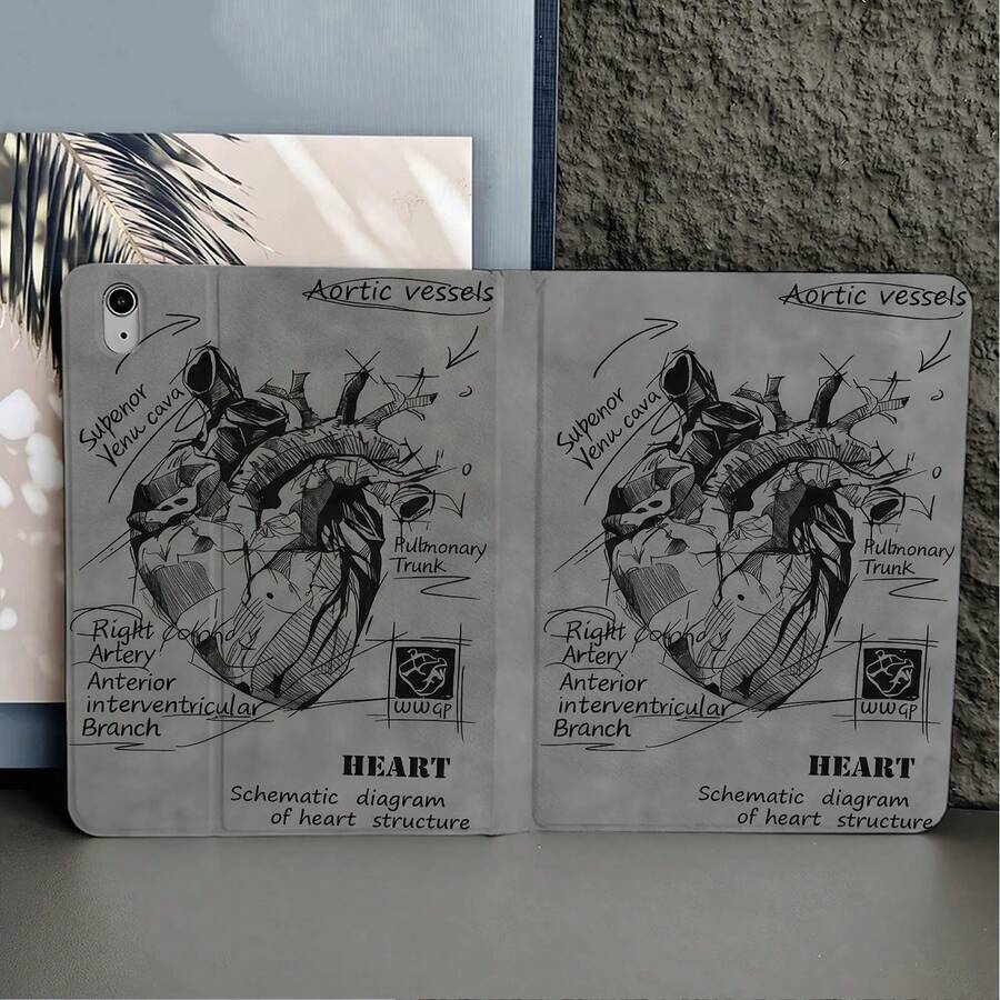 1pc - Heart-Themed Tablet Protective Case, Incorporating Scientific Elements - Ideal For Science Enthusiasts And Romantics, Cool Flip Cover Protective Case With Pen Slot - Multicolor - View 1