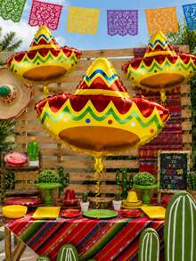 1/3pcs Mexican Hat Aluminum Foil Balloons, Contrast Print Design, Vibrant Retro Colors, Suitable For Mexican Theme Party, Carnival, Exotic Birthday, Festival Event Decoration And Photo Props - Multicolor - View 7