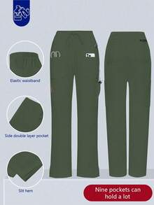 Pantalones de mujer/enfermería, pantalones cómodos, pantalones de unicolor y de bolsillos múltiples simples para primavera - Verde Oscuro - Ver 1