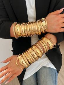 Random 13pcs/9pcs/4pcs/1pc Vintage Elegant Exaggerated Bohemian Style Women's Metal Iron Plate Bracelets, Suitable For Daily Casual, Party And Summer Vacation Travel Wear, Gift - Gold - View 6