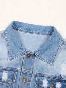 Men's Fashion Casual Street Distressed Multi-Pocket All-Match Denim Jacket, American Versatile Minimalist College Style Autumn/Winter Denim Outerwear - Light Wash - View 4