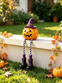 1/3 Halloween Hanging Leg Shelf Sitting Decor, Resin Witch Hat Pumpkin Ghost Bat Hanging Ornament With Hanging Rope Legs, Pumpkin Lantern Statue, Autumn Horror Table Decor, Indoor/Outdoor Halloween Party Home Desktop Decoration, Novel Halloween Gift Suitable For Friends Or Family - Hanging Leg Shelf Ornament - View 10
