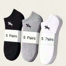 1/3/5 Pairs Men's Pony Rider Invisible Short Socks, Soft Solid Color Versatile Business Commute Low-Cut Medium Thick Socks, Thick Student Socks (10/15) - Multicolor - View 1