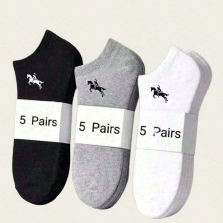 1/3/5 Pairs Men's Pony Rider Invisible Short Socks, Soft Solid Color Versatile Business Commute Low-Cut Medium Thick Socks, Thick Student Socks (10/15) - Multicolor - View 1