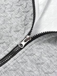 Men's Spring/Autumn Colorblock Patchwork Baseball Collar Varsity Jacket - Grey - View 7