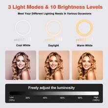 Anillo de luz LED de 12 pulgadas con soporte ajustable de 63 pulgadas y soporte para teléfono, alimentado por USB, diseñado para iluminación de estudio, adecuado para fotografía, grabación de vídeo, grabación de viajes y transmisión en directo: una luz de relleno circular portátil perfecta para entornos interiores y exteriores. - Negro - Ver 6