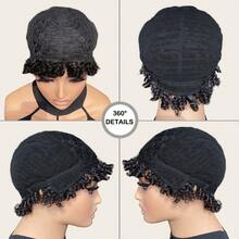 Women's Daily Wear Natural Black Short Afro Curly Human Hair Full Machine Woven Wig - Natural Black - View 8
