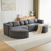 Modular Sofa With Sleeper Function, Cloud Couch, Chenille, Black - 黑色四座 - 查看 5