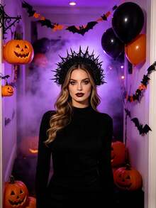 1pc Dark Crown Flower Witch Headband, Halloween Party Headband, Funny Devil Headband, Women's Hair Accessory For Party, Photo, Costume - View 5