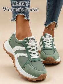 Bequeme Damen-Schnürsneaker - leichte, multifunktionale Lässig Schuhe, ganzjährig tragbar, rutschfeste Gummisohle, große Größen, Sportschuhe - Grün - Übersicht 6